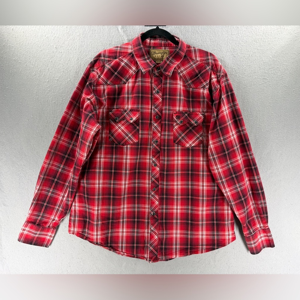 Wrangler Retro Pearl‎ Snap Shirt Mens XXL Red Black Cowboy Rodeo Rancher Western